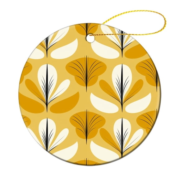 Ceramics Ornaments Retro Mid Century 60s 70s Pattern Mustard Yellow Christmas Ornament Keepsake Modern Geometric Pattern Holiday Ornament for Home Christmas Tree Decor Holiday Present