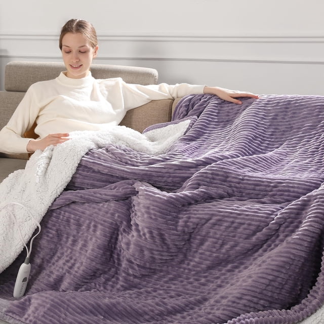 Manta eléctrica Zorvixia Twin Lavender con 5 niveles de calentamiento