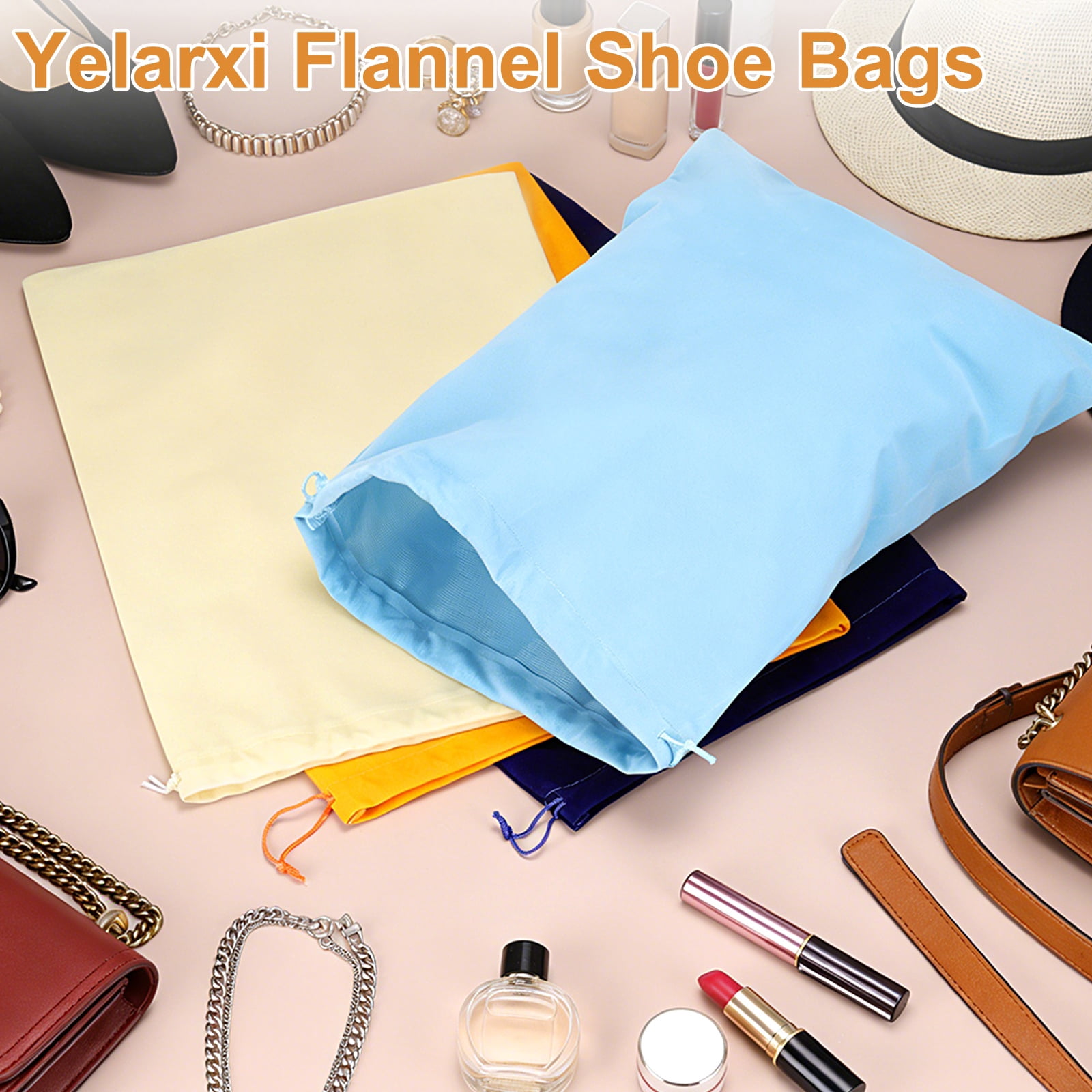 Uxcell Cloth Shoe Bags for Travel, Flannel Pouch with Drawstring Closure Washable Breathable Cotton Fabric, 15.8x11.8" & 4 Pcs & Gray- Fit for (Men Women/Luggage/Storage)