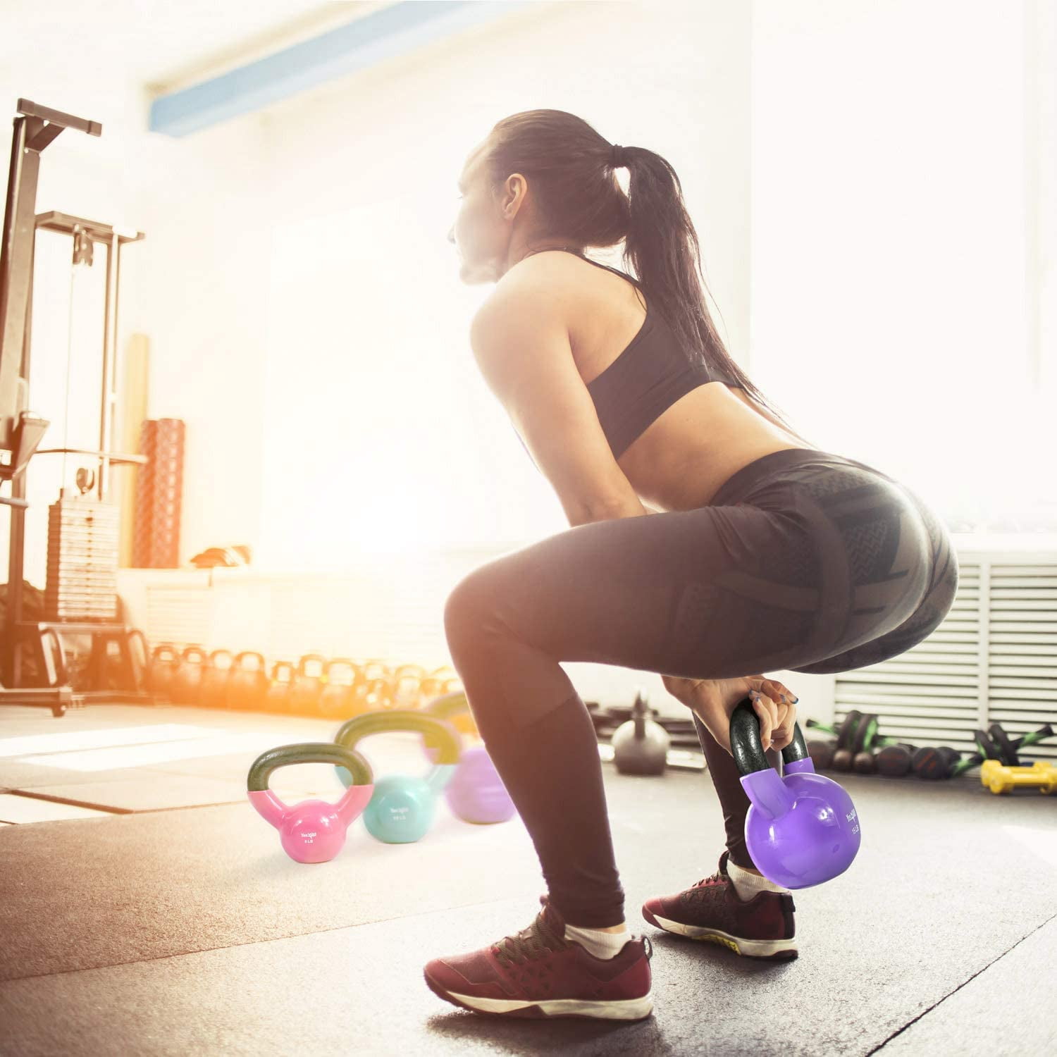 Yes4All 30 lb Vinyl Coated / PVC Kettlebell, Multicolor, Combo / Set, Includes 5-15lb