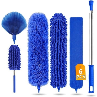 Microfiber Feather Duster, 6PCS Dust Kit with 100 inch Telescoping Extension Pole, Reusable Bendable Dusters, Washable Lightweight for Ceilings Fans
