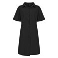 thumbnail image 5 of Summer Dress Saving! Dresses for Women Button Shirt Dress Loose Turndown Collar Short Sleeve Dresses with Pockets Black 3XL, 5 of 5