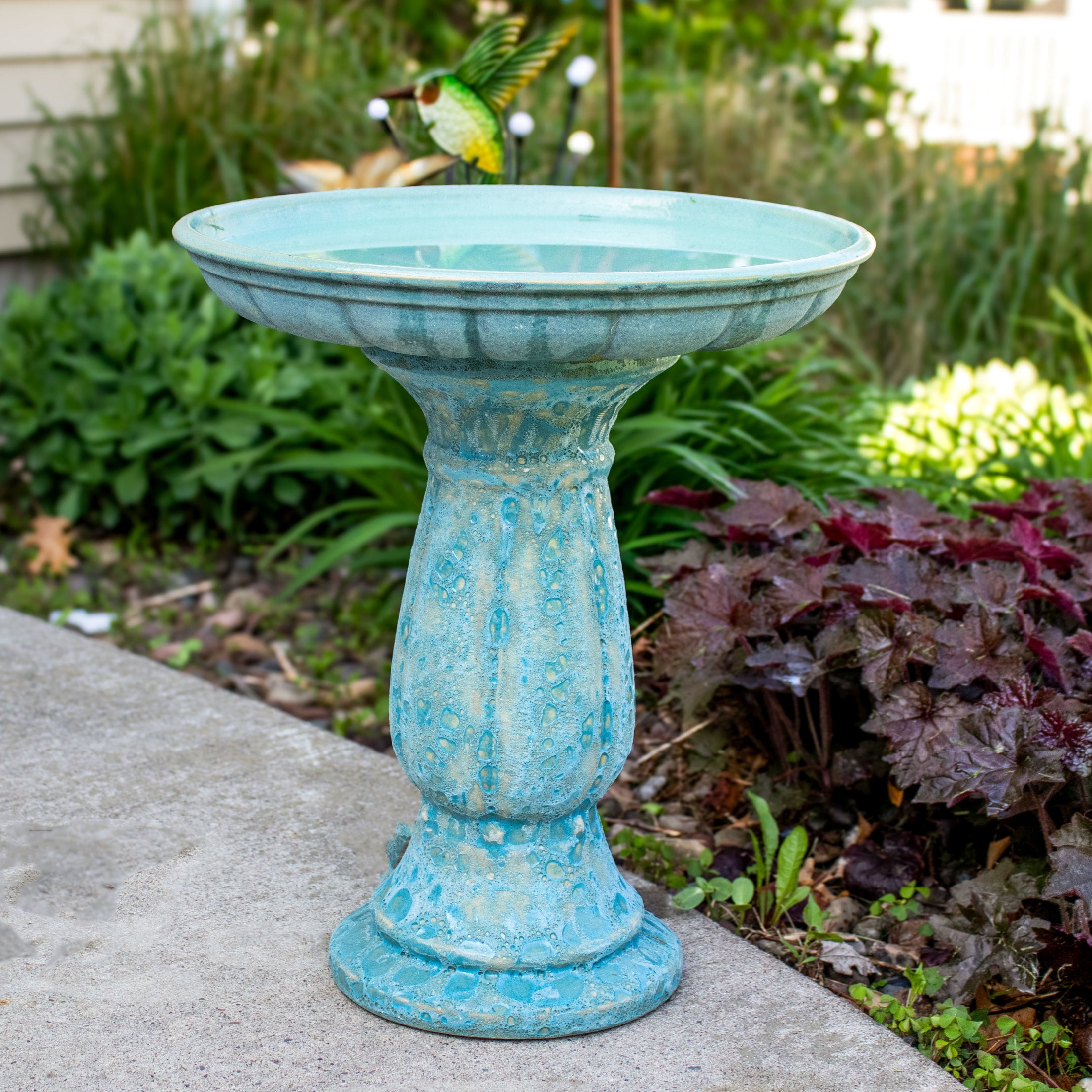 Sunnydaze Avignon Freestanding Ceramic Outdoor Bird Bath, UV-Resistant Blue Lava Finish