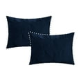 thumbnail image 4 of 2 Piece Pom-Pom Pinch Pleated Solid Navy Blue Pillow Shams, (Oversize King 20X40 Pillow Cover), 100% Egyptian Cotton, 800 Thread Count, Oversize King Size, 4 of 4
