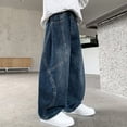 thumbnail image 7 of Spazoro Boys Denim Pants with Pockets, Loose Fit Elastic Waist Solid Color Heavyweight Wide Leg Seam Detail Baggy Jeans Street Bottoms Blue Size 14-15, 7 of 7
