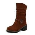 thumbnail image 4 of UngA Womens Fall Boots Cowboy Boots Embroidered Cowgirl Boots Western Mid-Calf Knee-High Boots with Heel Brown,6.5, 4 of 7