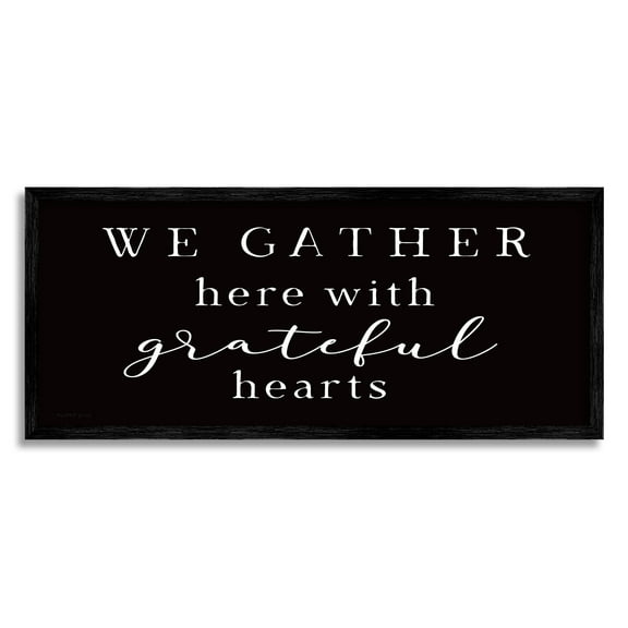 Stupell Industries Gather With Grateful Hearts Family Typography Sign Graphic Art Black Framed Art Print Wall Art, Design by Elizabeth Tyndall
