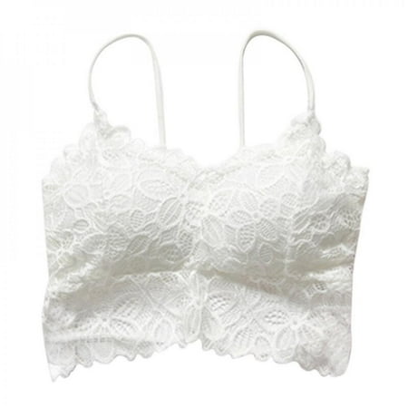 

[Big Clear!]Full Lace Tube Top Cozy Back Cross Slim Lace Bandeau Bra Lace Gathered Hollow Top With Chest Pad for Women Girls