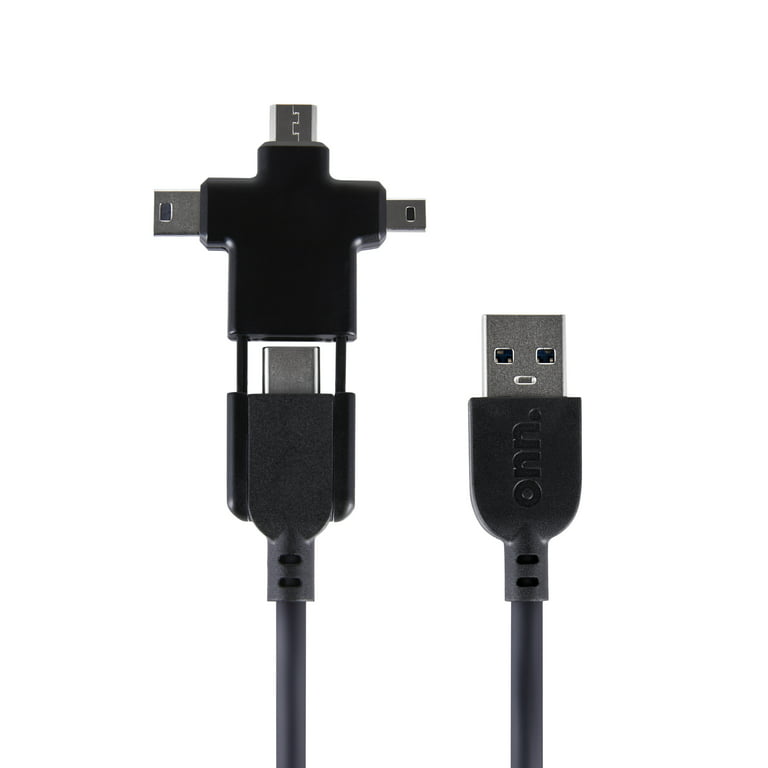 onn. Universal Multi-Connector Cable with USB-C, Micro-USB, Mini-USB and Mini-B Connectors, 3' - Walmart.com