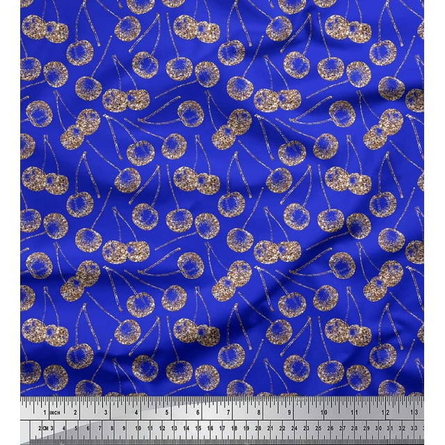 Soimoi Blue Cotton Cambric Fabric Cherries Fruits Decor Fabric Printed Yard 56 Inch Wide
