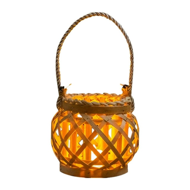 Elodie Chinese Mid Autumn Festival Lantern Rattan Lantern with Handle Traditional Table wood color