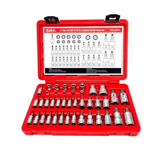 Genius Tools 41 Piece 1/4" & 3/8" & 1/2" Dr. Complete Star Bit Socket Set - BS-23441