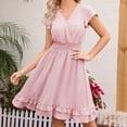 thumbnail image 2 of New Fashion Basic Soft Women Short Sleeve Floral A Line Stretch Midi Dress With Elasticity Sexy Trendy Casual Skirt, 2 of 7