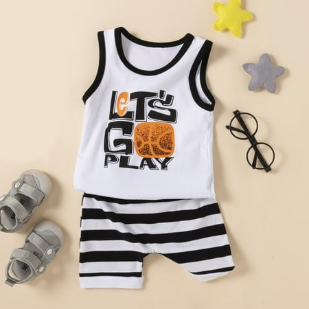 

Hunpta Toddler Kids Boys Summer Sleeveless Letter Vest T Shirts Tops Striped Shorts Outfits Clothes Set 1-5 Years