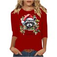 thumbnail image 2 of ClodeEU Women's Christmas Print Sweatshires,t Round Neck 3/4 Sleeve Blouse,Tunic Shirts Tops Red,Womens Plus XXXL, 2 of 3