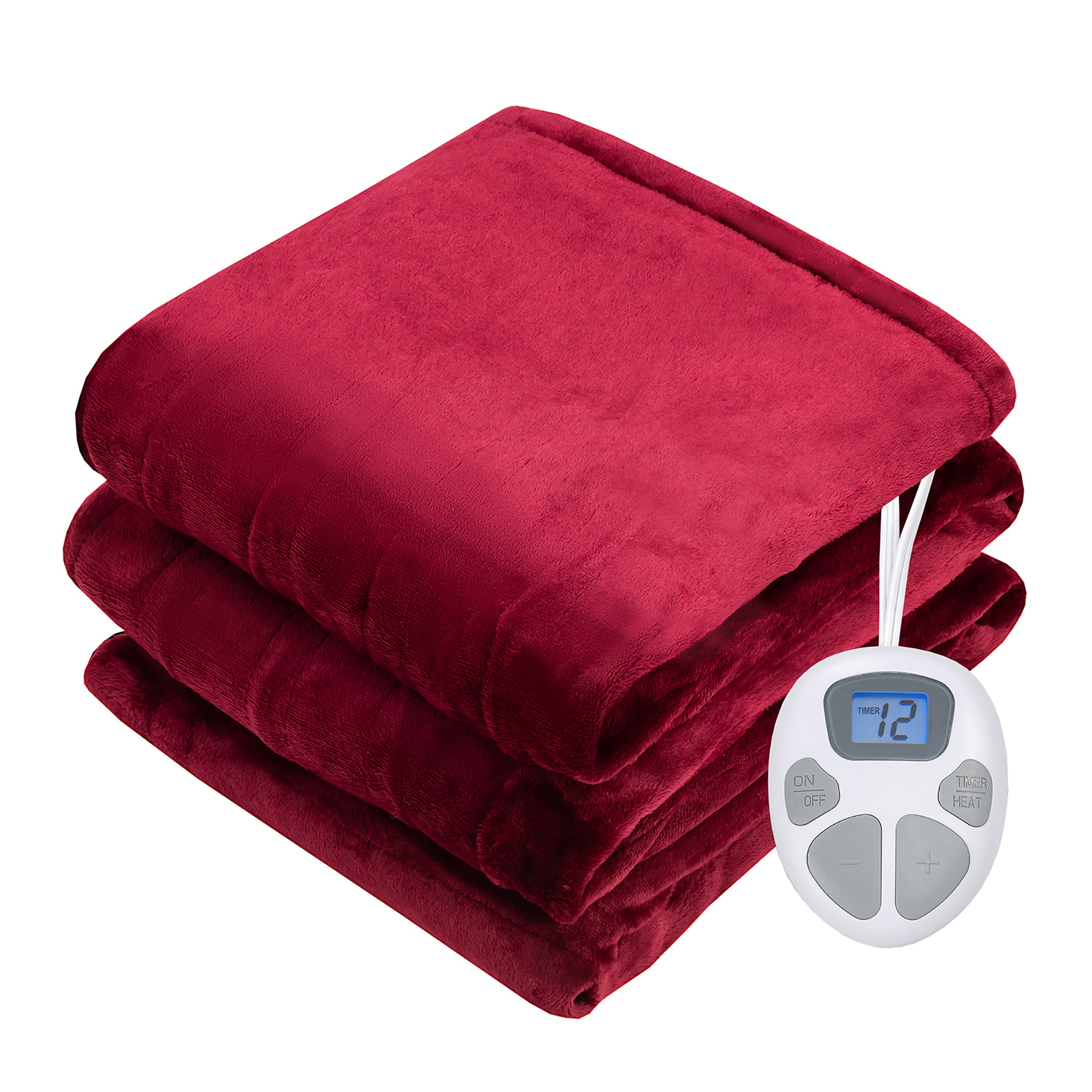 Electric Heated Throw Red Over Under Blanket Fleece Bed Washable Soft Mattress 