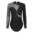 thumbnail image 3 of Yartina Women Color Block Keyhole Back Long Sleeve Leotard Ballet Bodysuit Ballroom Gymnastic Sports Black L, 3 of 7
