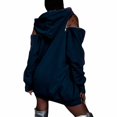 thumbnail image 3 of Womens Hooded Sweatshirt Drop Sleeve Soft Comfort Relaxed Fit Front Pocket Y2K Street for Casual Wear Navy,XXL, 3 of 6