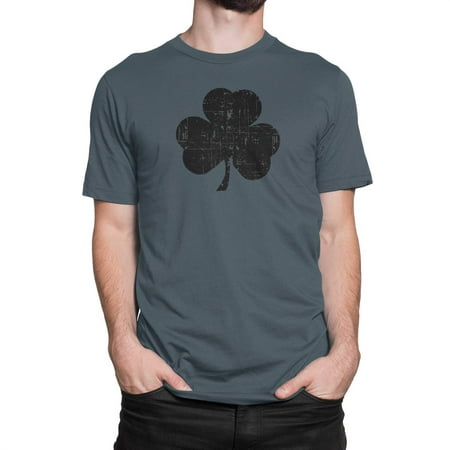 NYC FACTORY USA Screen Printed Charcoal Irish Distressed Shamrock T-Shirt St Patricks Day Mens Ireland (Charcoal-Black,