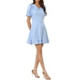 thumbnail image 4 of INSPIRE CHIC Womens Gingham Checks Ruffled Peter Pan Collar 1960s Mini Dress 3XL Light Blue, 4 of 6
