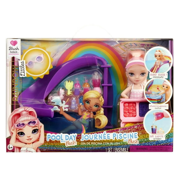 Rainbow High Littles Pool Day Playset + Small Doll (Pink 5.5”)