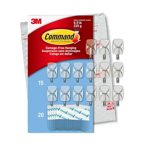 Command Clear Small Wire Hooks, 15 Hooks, 20 Strips/Pack