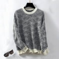 thumbnail image 2 of TFEOQRY Pullover Sweater for Women Fashion Loose Striped Knitwear Long Sleeved Round Neck Sweater Top Black, 2 of 9