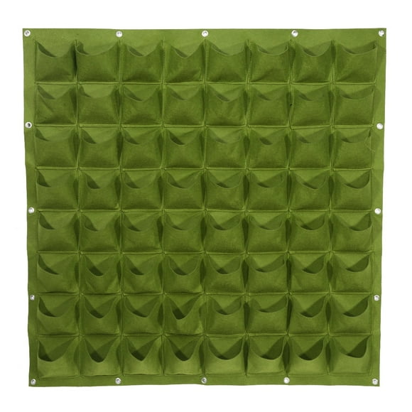 Bolsa de fieltro para cultivo de plantas y flores para jardín vertical al aire libre con 64 bolsillos, macetero colgante de pared (verde)