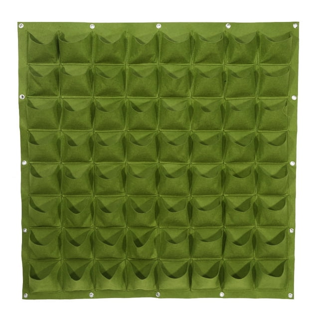 Bolsa de fieltro para cultivo de plantas y flores, vertical, para jardín exterior, con 64 bolsillos, para colgar en la pared (verde)