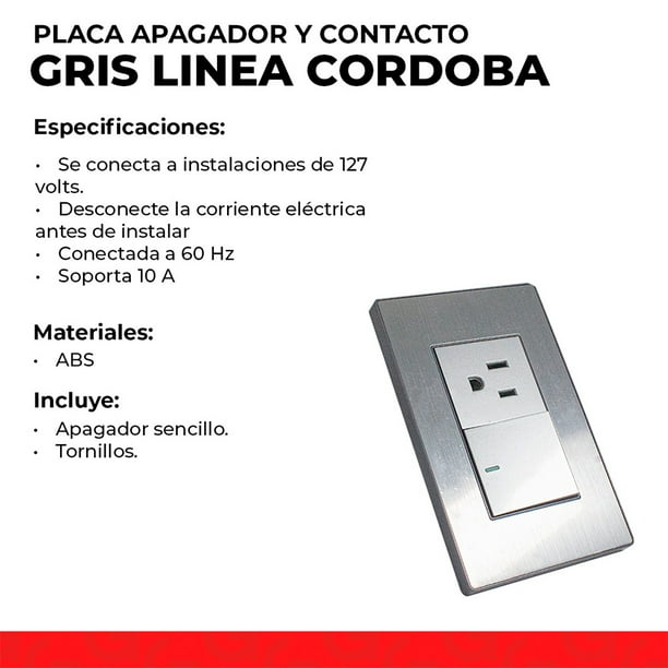Placa Armada Apagador y Contacto Set 2PZ Cordoba Acero Inoxidable
