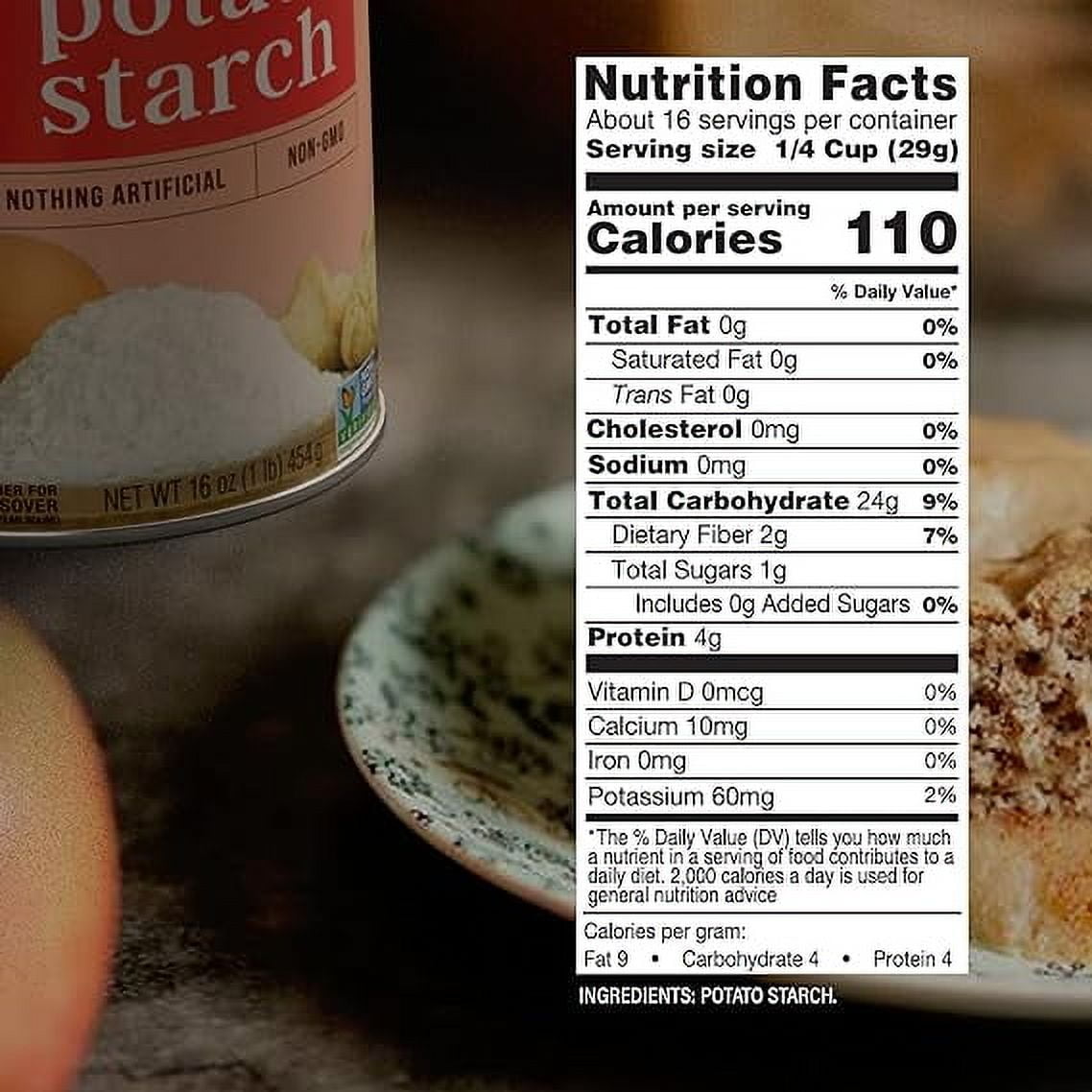 Manischewitz Pure Potato Starch, 16oz (4 Pack = 4 Pounds) | Resealable Container | Gluten Free | Non GMO | Certified Kosher (Including Passover)