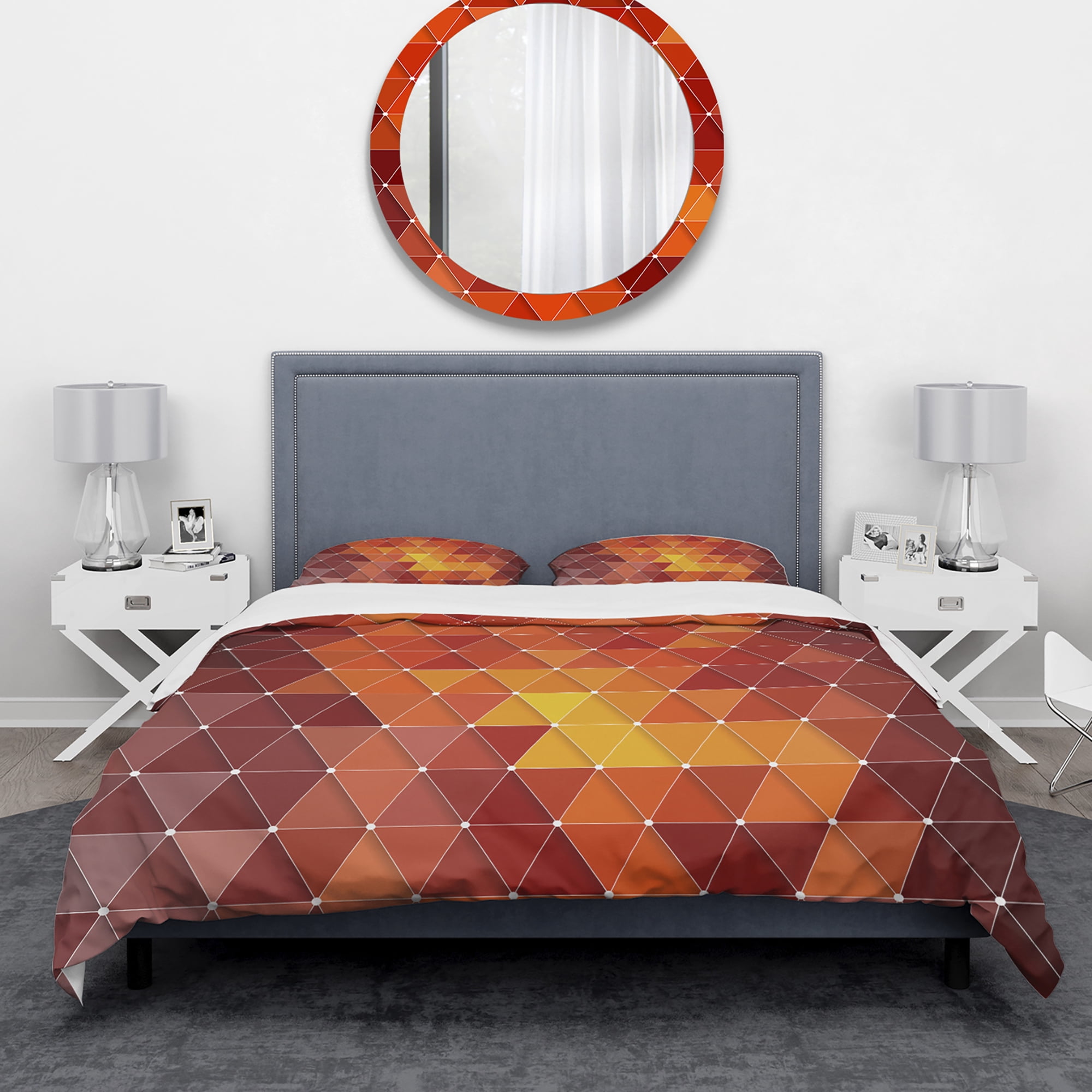 Designart 'Triangular Geometry in Red and Orange' Modern & Contemporary Duvet Cover Set