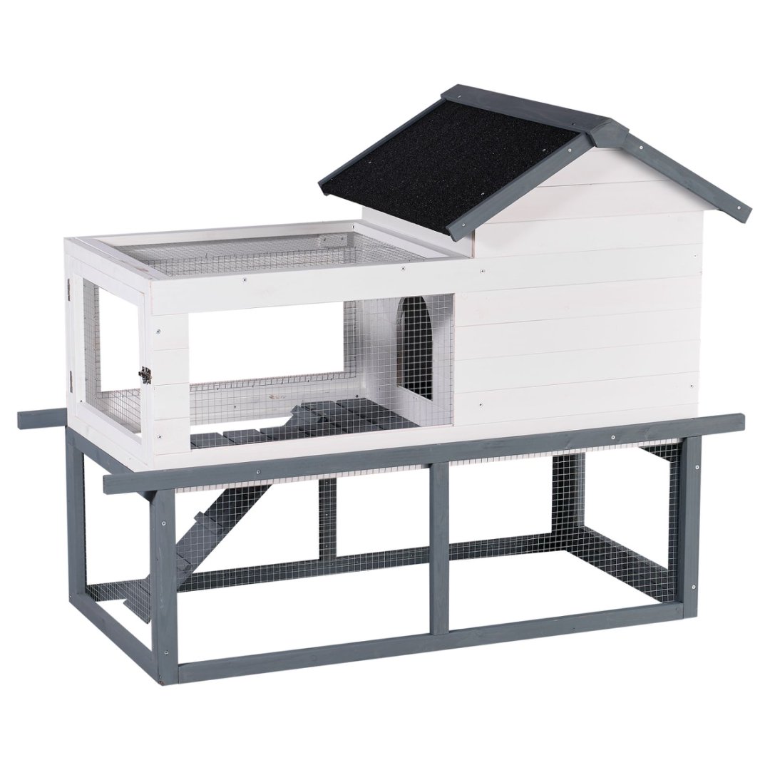 53 Inch 2-Tier Wooden Outdoor/Indoor Waterproof Chicken Coop and Rabbit Hutch Complete with A Roof, Stairs,A Removable Cleaning Tray,Suitable for Small to Medium Pets