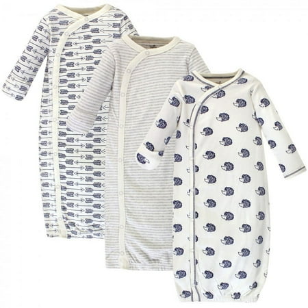 UPC: 0660168676419 | Touched by Nature Baby Organic Cotton Side-Closure Snap Long-Sleeve Gowns 3pk  Hedgehog  Preemie