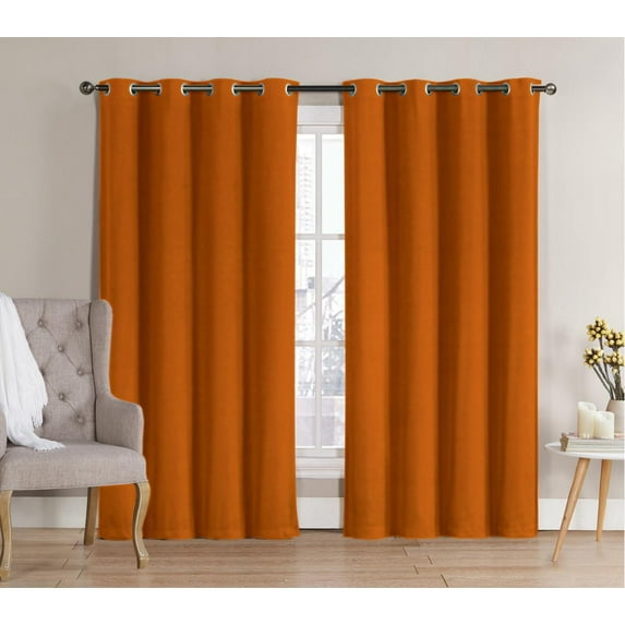Neil Blackout Energy Saving Window Curtain Grommet Panels 52 in. W x 90 in. L, Set of 2 Panels - Orange