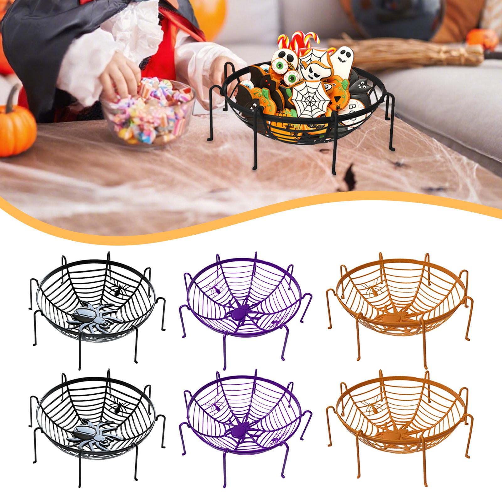 WLPZXP Decorative Spider Web Basket Stand Easter Prop Candy Basket for Coffee Table 6pcs