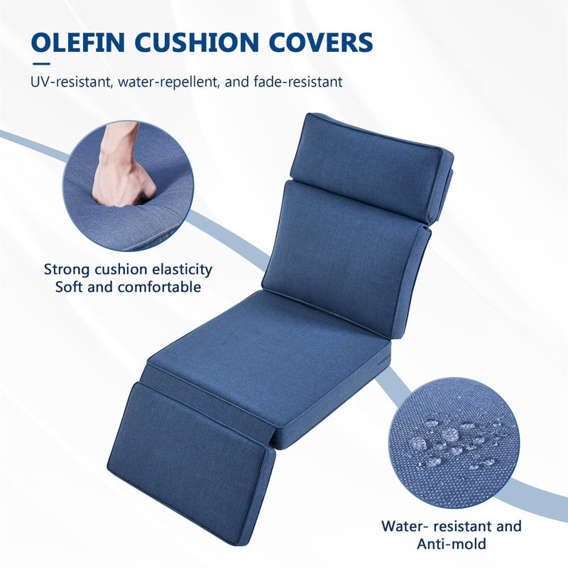 3-Piece Patio Swivel Recliner Chairs with Side Table, Outdoor Wicker Reclining Lounge Chairs with Adjustable Back and Footrest, Rattan Outdoor Furniture Set with Blue Cushions