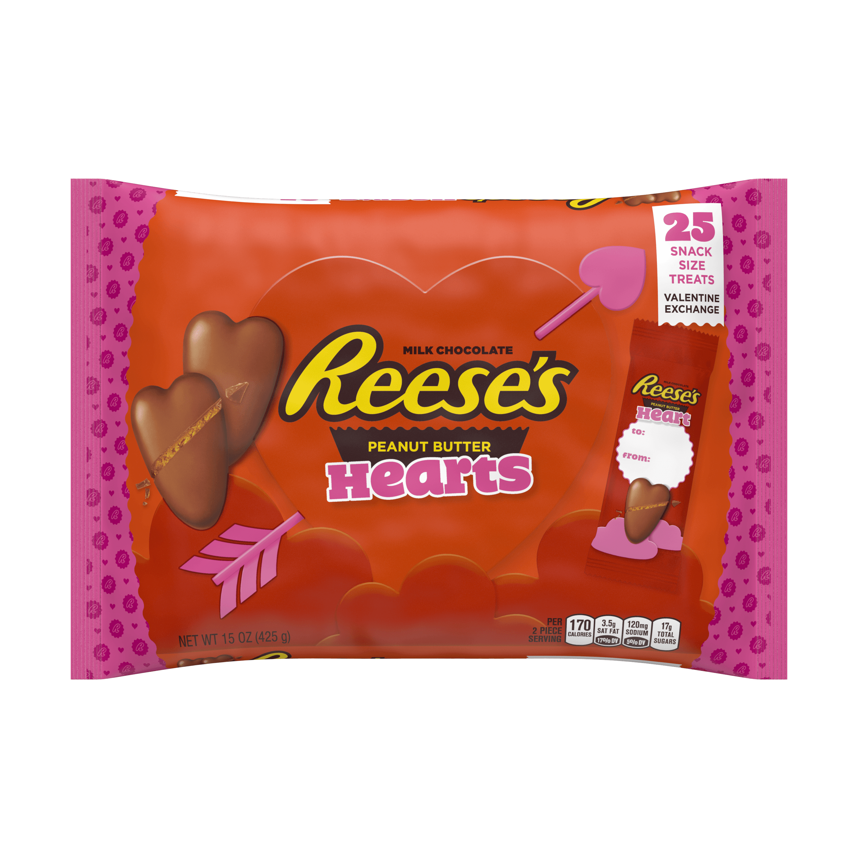 Reese's, Valentine Exchange Chocolate and Peanut Butter Hearts Candy, 25 Count, 15 Oz.