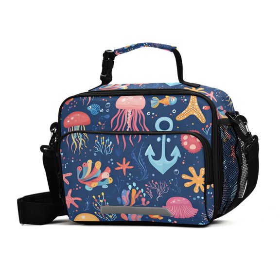 FORMRS Student Lunch Bag Insulated Reusable Cooler Box with Zipper Pockets, Pink Jellyfish