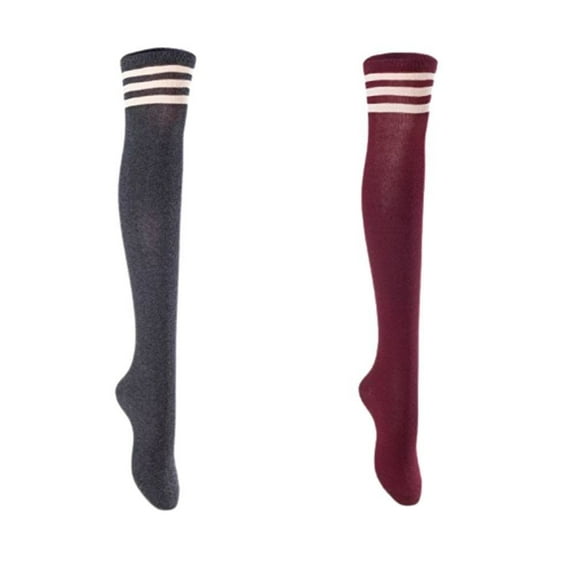 Lian LifeStyle Women's 2 Pairs Adorable Comfortable Soft Thigh High Over Knee High Cotton Socks Size 6-9 L1022 Dar Grey,Wine