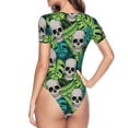 thumbnail image 4 of Easygdp Skull and Palm Leaves Women's One-Piece Swimsuit Slim Fit Crew Neck Bodysuit Athletic Swimwear with Concealed Buckle - Small, 4 of 9