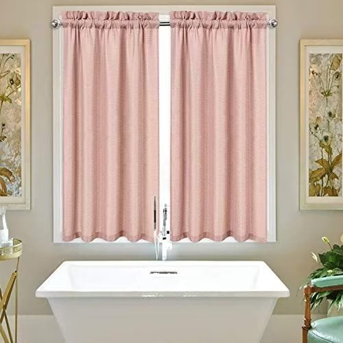 Haperlare Pink Kitchen Curtains 30"x45" Farmhouse Waffle Woven Textured