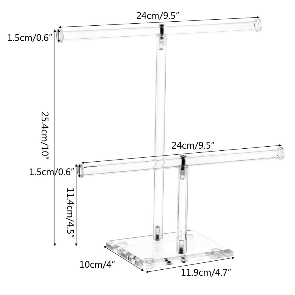 Geemin Acrylic Hairband Display Stand 2-Tier T-bar Hair Hoop Headband Hanging-Jewelry Organizer for Necklaces Bracelet Earring