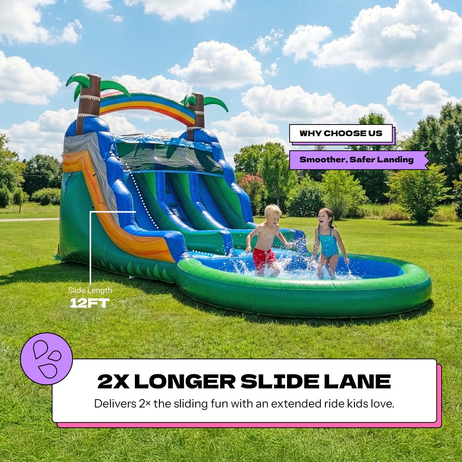 POP JUMP 13ft Topical Inflatable Dual Lane Slide with Pool for Kids & Adult, Include Blower