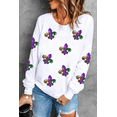 thumbnail image 5 of Women's White Fleur De Lis Sequin Patched Graphic Drop Shoulder Sweatshirt | [ZhiHiMeRi] | (US 20-22)2XL, 5 of 6