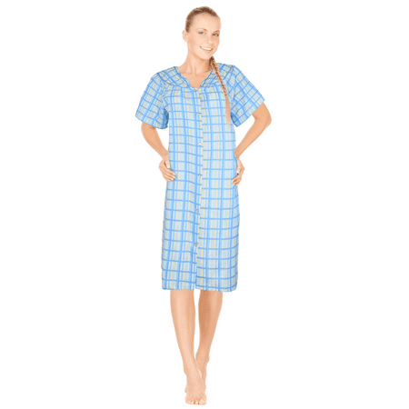 

JEFFRICO Womens Dusters For Women Snap Front Housecoat Lounger Duster House Dress Short Sleeve Nightgowns Pajamas Robe Plus Size