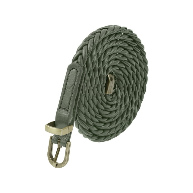Cinturón delgado trenzado para mujer, cordón de cintura, decoración retro casual para vestidos, camisa, cinturones pequeños 39.0x0.3" Verde oscuro