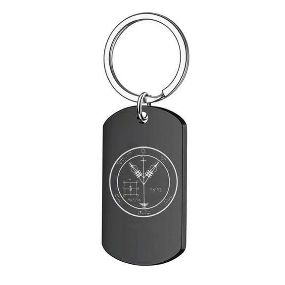 Stainless Steel Fourth Pentacle of Jupiter Protection Keychain King Solomon's Jupiter of Wealth Talisman Keyring Solomonic Seal Key Tag Accessory Gifts for Birthday Christmas Anniversary, Black