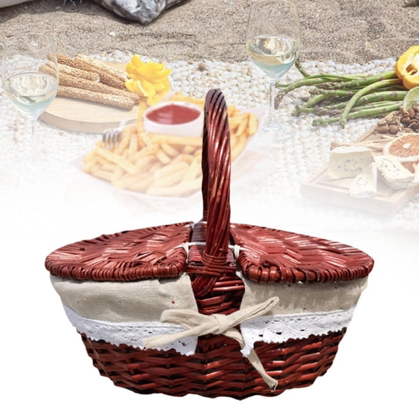 Cesta de picnic, cesta de almacenamiento, cesta para servir, cesta de playa, rural, con forro lavable, cesta de almacenamiento de mimbre portátil para 38 x 28 x 16 cm