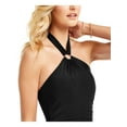 thumbnail image 2 of CALVIN KLEIN Women's Black Stretch Ring Fixed Cups High Neck Shirred Full Coverage Halter One Piece Swimsuit 16, 2 of 4